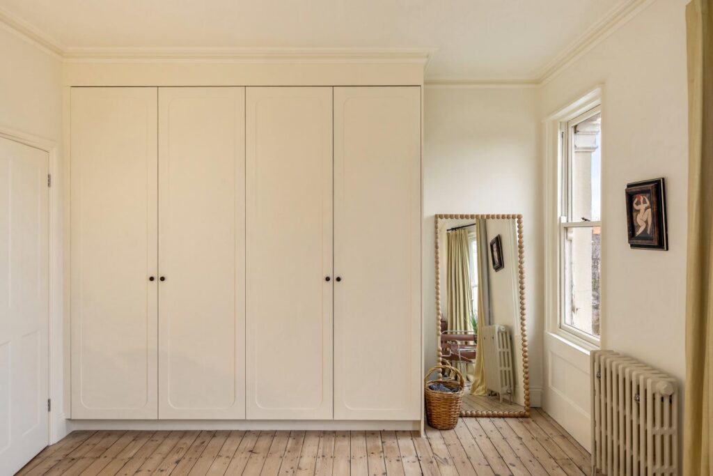 preston-drove-bathroom-bedroom-renovation-bedroom-built-in-wardrobes-cabinetry-wide-shot-10 Preston Drove bedroom renovation – bespoke built-in wardrobes in a soft, minimal palette